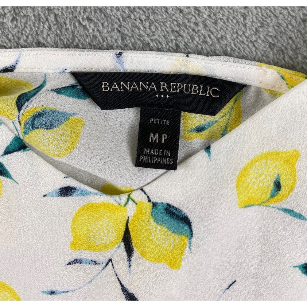 Banana Republic Petite Lemon Print Cami Tank Top Womens MP White Yellow - Picture 2 of 8